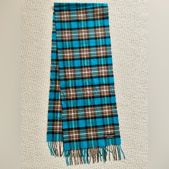 James Pringle Weavers 100% Cashmere Scarf | Turquoise Tartan Plaid